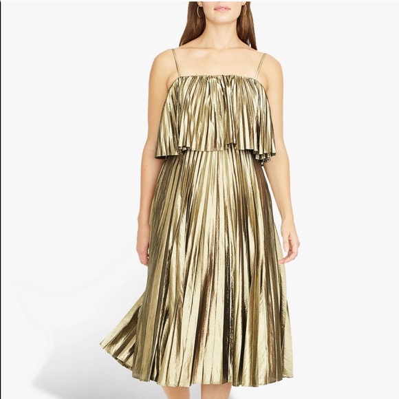 J. Crew Dresses & Skirts - J.Crew Collection Pleated Midi Dress Gold Lame